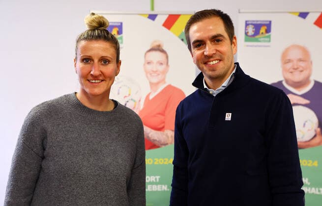 UEFA Euro 2024 Host City Leipzig 08 12 2022 Leipzig, 08 12 2022, Egidius Braun Sports School, European Football Championship 2024, Working Visit of EURO 2024 GmbH and Inclusive European Cup , Euro24 Organizing Committee In the picture Anja Mittag Leipzig Ambassador, Co-coach RB Leipzig and Tournament Director Philipp Lahm Ex DFB National Player , Picture Point