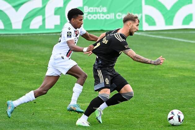 MARCELLA ,SPAIN - DECEMBER 8 : Dragus Denis forward of Standard Liege pictured during friendly match Standard v OGC Nice on December 8, 2022 in Marbella,Spain 08 12 2022 ( Winter stage 2022 - Standard v OGC Nice PhotoNews Panoramic 