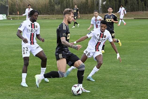 MARCELLA ,SPAIN - DECEMBER 8 : Dragus Denis forward of Standard Liege pictured during friendly match Standard v OGC Nice on December 8, 2022 in Marbella,Spain 08 12 2022 ( Winter stage 2022 - Standard v OGC Nice PhotoNews Panoramic 