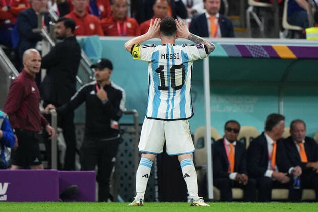 Bilder des Jahres 2022, Sport 12 Dezember QAT: Netherlands v Argentina. FIFA World Cup, WM, Weltmeisterschaft, Fussball Qatar 2022. Quarter-Final Lionel Messi of Argentina celebrates his goal during the FIFA World Cup Qatar 2022 match, Quarter-Final, between Netherlands and Argentina played at Lusail Stadium on Dec 9, 2022 in Lusail, Qatar. Copyright: xBaguxBlancox xPRESSINx WC_221209_118