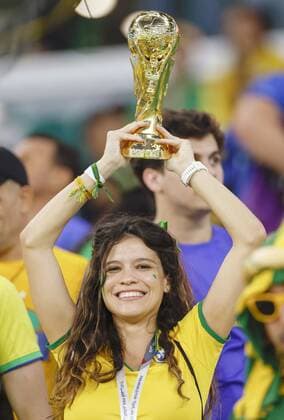 Football World Cup in Qatar A Brazil supporter cheers ahead of a World Cup quarterfinal football match against Croatia at Education City Stadium in Al Rayyan, Qatar, on Dec. 9, 2022.  A14AA0001373414P 