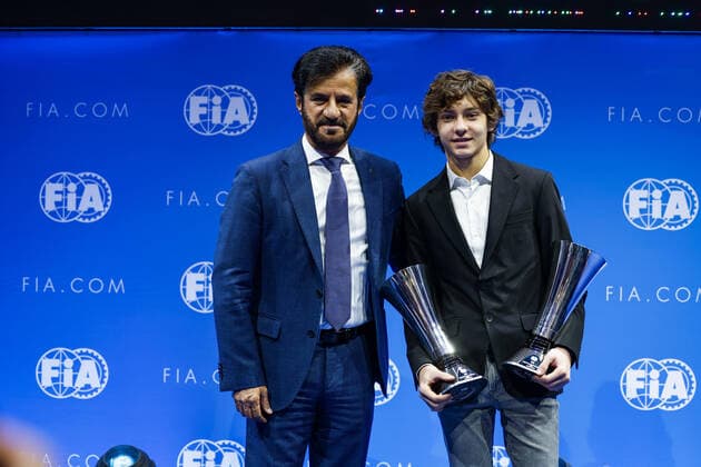 Ben Sulayem Mohammed, portrait, FIA President with Antonelli Andrea Kimi, portrait, Motorsport Games - Prize Giver during the 2022 FIA Prize Giving - Rally and Circuit ceremony at Palazzo Re Enzo, on December 10, 2022 in Bologna, Italy - FIA PRIZE GIVING 2022 - RALLY AND CIRCUIT DPPI Panoramic  _DE_0390