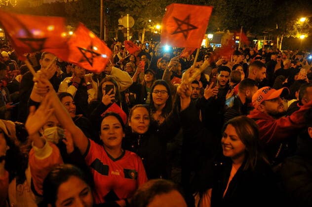 Fans Of Morocco s Celebrates In Tunis Fans celebrates Morocco s victory in the Qatar 2022 World Cup quarter-final football match against Portugal at Habib Bourguiba avenue in Tunis,Tunisia on December 10, 2022. Tunis Tunisia  Copyright: xYassinexMahjoubx originalFilename:mahjoub-notitle221210_npkjy.jpg