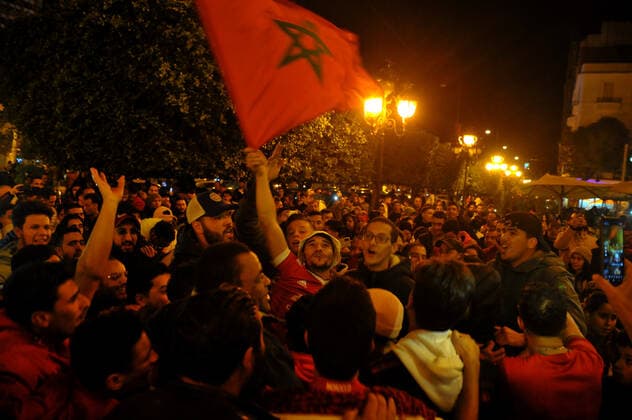 Fans Of Morocco s Celebrates In Tunis Fans celebrates Morocco s victory in the Qatar 2022 World Cup quarter-final football match against Portugal at Habib Bourguiba avenue in Tunis,Tunisia on December 10, 2022. Tunis Tunisia  Copyright: xYassinexMahjoubx originalFilename:mahjoub-notitle221210_npTor.jpg