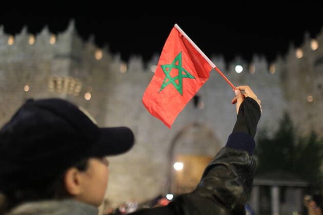 Fans Of Morocco s Celebrates In Jerusalem Palestinians celebrate at Damascus Gate, one of the most important gates of the Old City in Jerusalem, with the victory of the Moroccan national football team and its qualification to the semi-finals after defeating Portugal, on December 10, 2022 east jerusalem Israel  Copyright: xSaeedxQaqx originalFilename:qaq-notitle221210_npFNA.jpg