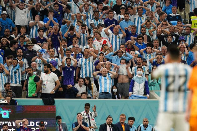 LUSAIL, QATAR - DECEMBER 9: Supporters of Argentina reacts during the FIFA World Cup, WM, Weltmeisterschaft, Fussball Qatar 2022 quarter final match between Netherlands and Argentina on December 09, 2022, at Lusail Stadium in Lusail, Qatar. (Photo by Florencia Tan Jun Pximages Icon Sportswire) SOCCER: DEC 09 FIFA World Cup - Argentina v Netherlands Icon2212091167