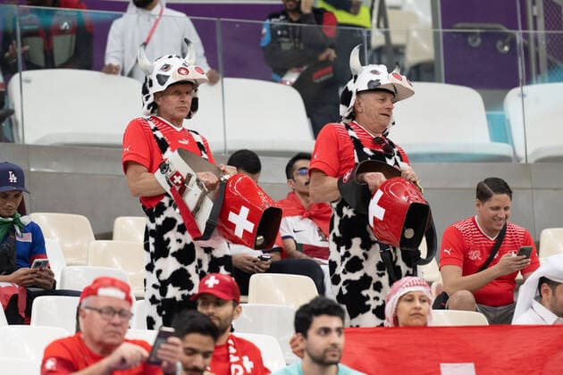 December 6, 2022, Lusail, Qatar: LUSAIL, QATAR - DECEMBER 6: Switzerland fans cheer during a FIFA World Cup, WM, Weltmeisterschaft, Fussball Qatar 2022 Round of 16 game between Switzerland and Portugal at Lusail Stadium on December 6, 2022 in Lusail, Qatar. Lusail Qatar - ZUMAt139 20221206_zaa_t139_002 Copyright: xStephenxNadler IsixPhotosx