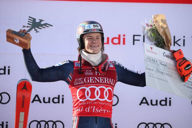 Bilder des Jahres 2022, Sport 12 Dezember ALPINE SKIING - FIS WC Val d Isere VAL D ISERE,FRANCE,11.DEC.22 - ALPINE SKIING - FIS World Cup, slalom, men. Image shows the rejoicing of Lucas Braathen (NOR).  GEPAxpictures xMathiasxMandl