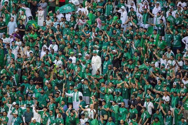 Football - FIFA World Cup, WM, Weltmeisterschaft, Fussball Qatar 2022 - Group C - Poland v Saudi Arabia DOHA, QATAR - Saturday, November 26, 2022: Saudi Arabia supporters during the FIFA World Cup Qatar 2022 Group C match between Poland and Saudi Arabia at the Education City Stadium. DOHA Education City Stadium DOHA QATAR  Copyright: xDavidxRawcliffex P2022-11-26-FIFA_WC_Poland_Saudi_Arabia-4