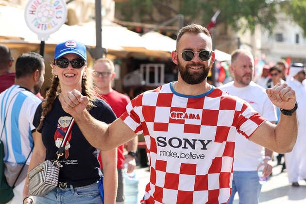 QATAR 2022 - Croatian fans in the old town of Souq Waqif in Doha Croatian fans in the old town of Souq Waqif in Doha at the World Cup in Qatar ahead of the semi-final match with Argentina, in Doha, Qatar, on December 13, 2022, GoranxStanzl PIXSELL