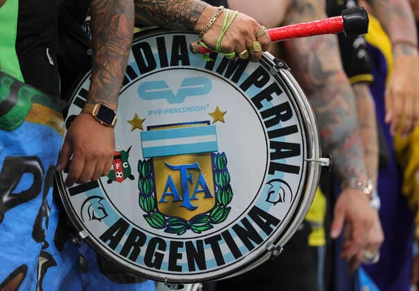 Argentina v Croatia 2022 FIFA World Cup, WM, Weltmeisterschaft, Fussball Detail shot of an Argentina fans drum before the 2022 FIFA World Cup Semi-final match at Lusail Stadium, Lusail Content Not Available For UK Newspapers Copyright: xPaulxChestertonx FIL-17813-0008 UK Newspapers OUT