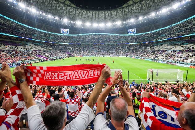 QATAR, LUSAIL - DECEMBER 13, 2022: Croatian fans anticipate their national team, Nationalteam s 2022 FIFA World Cup, WM, Weltmeisterschaft, Fussball semifinal football match against Argentina at Lusail Iconic Stadium. Sergei Bobylev TASS  56401996