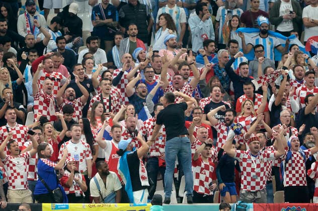 Croatian fans attend today, in a semifinal match of the Qatar 2022 Soccer World Cup between Argentina and Croatia at the Lusail stadium, Qatar 13 December 2022. Soccer World Cup 2022: Argentina - Croatia !ACHTUNG: NUR REDAKTIONELLE NUTZUNG!  Copyright: xJuanxIgnacioxRoncoronix GR2221 20221213-6259569d451be8bbe0c3e6ab9cfe7f02f387ec17
