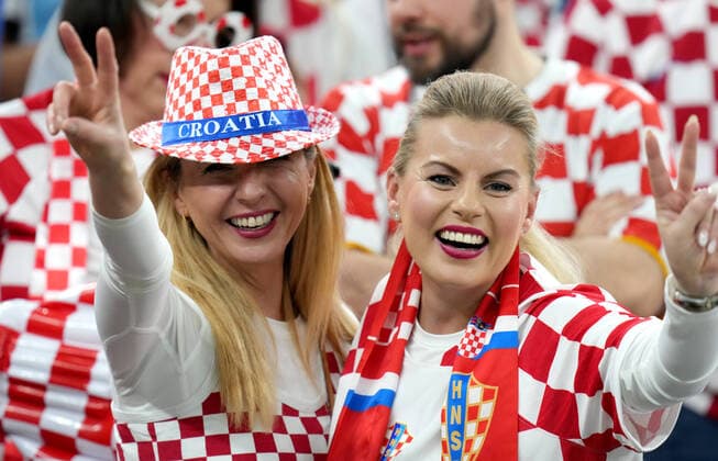 LUSAIL CITY, QATAR - DECEMBER 13: Fans of Croatia celebrates ,during the FIFA World Cup, WM, Weltmeisterschaft, Fussball Qatar 2022 semi final match between Argentina and Croatia at Lusail Stadium on December 13, 2022 in Lusail City, Qatar. WCS 