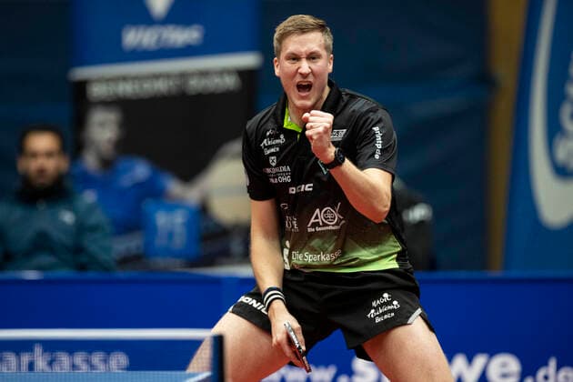 Table tennis 1 Bundesliga, season 2022 2023, 10 matchday, TTC Schwalbe Bergneustadt Werder Bremen on 18 12 2022 in Bergneustadt North Rhine Westphalia Bremens Mattias Falck celebrates a point win Copyright: xGuidoxKirchnerx