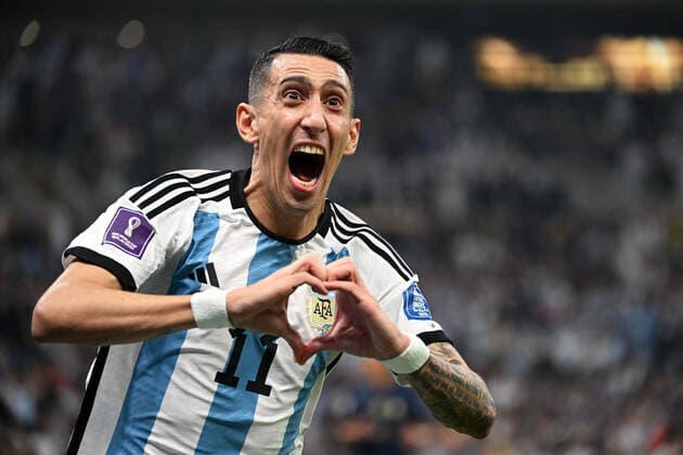 IMAGO Iconic Moments, Fußball IMAGO Iconic Moments, Fußball Sport Themen der Woche KW50 Sport Bilder des Tages Fussball, Herren, Saison 2022 23, WM in Katar, Finale, Argentinien - Frankreich im Lusail Iconic Stadium in Lusail, Angel Di Maria (Argentinien), Jubel nach Tor zum 2:0, 18.12. 2022, *** Football, men, 2022 23 season, World Cup in Qatar, final, Argentina France at Lusail Iconic Stadium in Lusail, Angel Di Maria Argentina , cheering after goal to 2 0, 18 12 2022, Copyright: xMatthiasxKochx