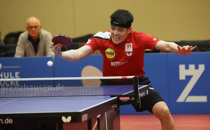 Dang Qiu Duesseldorf , TTC Zugbruecke Grenzau PSV Borussia Duesseldorf,, 10 Matchday, Table Tennis Bundesliga Men, 18 12 2022, TTC Zugrbuecke Grenzau PSV Borussia Duesseldorf,, 10 Matchday, Table Tennis Bundesliga Men, 18 12 2022, Photo EIBNER Joerg Niebergall Hoehr Grenzhausen Copyright: xJoergxNiebergall Eibner-Pressefox EP_JNL