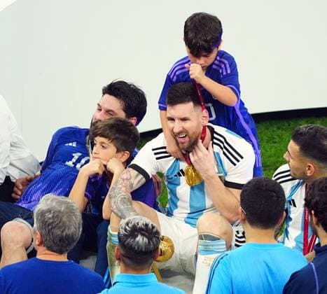 Mandatory Credit: Photo by Javier Garcia Shutterstock (13670815ka) Lionel Messi of Argentina celebrates with his children Argentina v France, FIFA World Cup, WM, Weltmeisterschaft, Fussball 2022, Final, Football, Lusail Stadium, Al Daayen, Qatar - 18 Dec 2022 Editorial Use Only Argentina v France, FIFA World Cup 2022, Final, Football, Lusail Stadium, Al Daayen, Qatar - 18 Dec 2022 Editorial Use Only Copyright: xJavierxGarcia Shutterstockx 13670815ka