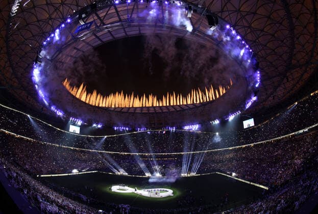 (221218) -- LUSAIER, Dec. 18, 2022 -- Fireworks are set off during the awarding ceremony of the 2022 FIFA World Cup, WM, Weltmeisterschaft, Fussball at Lusail Stadium in Lusail, Qatar, Dec. 18, 2022. ) (SP)QATAR-LUSAIL-2022 WORLD CUP-FINAL-ARG VS FRA XuxZijian 