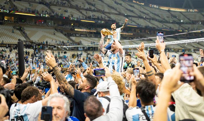 Doha, Qatar 18th Dec, 2022 Lionel Messi Arg celebrates the World Cup title Argentina France Final Match Argentina France World Cup 2022 in Qatar 18 12 2022
