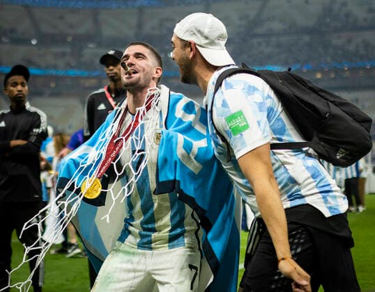 Doha, Qatar 18th Dec, 2022 Rodrigo de Paul Arg celebrates the World Cup title with a cigar in his mouth Argentina France Final Match Argentina France World Cup 2022 in Qatar 18 12 2022