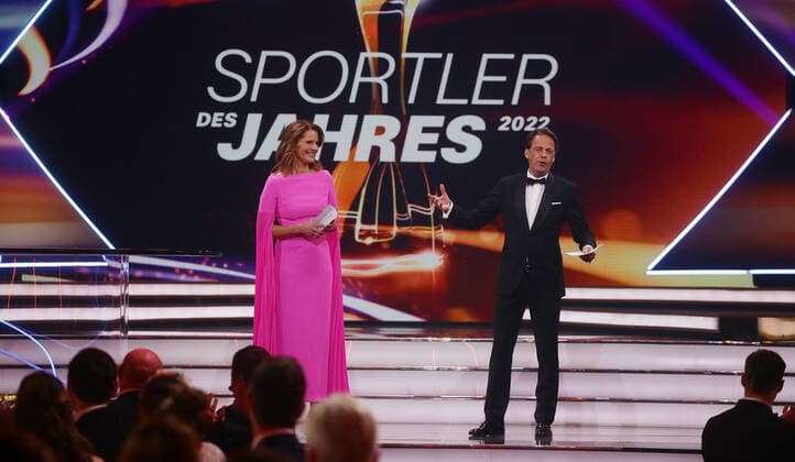 Baden Baden , Sportsman of the Year 2022 , from left Katrin Müller Hohenstein Rudi Cerne