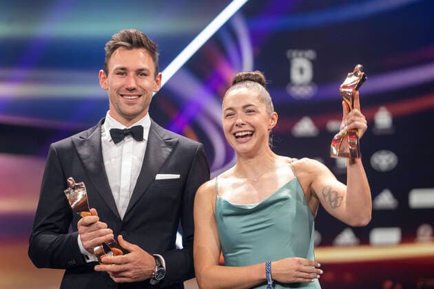 Gina Lueckenkemper and Niklas Kaul , athlete of the year, awarding the honor in 2022, 18 12 2022, Eibner Pressefoto Sascha Walther athlete of the year, awarding the honor in 2022, 18 12 2022 Baden Baden. Copyright: xEibner-Pressefotox EP_EER