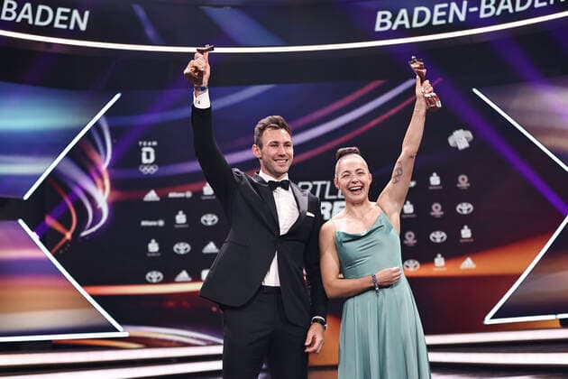 Niklas Kaul and Gina Lückenkemper, track and field, during the 2022 Sportsman of the Year event in Baden Baden 18 12 2022