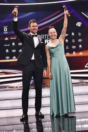 Niklas Kaul and Gina Lückenkemper, track and field, during the 2022 Sportsman of the Year event in Baden Baden 18 12 2022