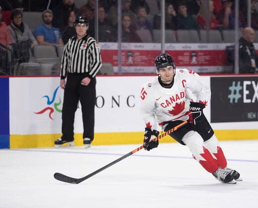 December 19, 2022, Moncton, NB, Canada: Canada s Shane Wright watches the play against Switzerland during third period IIHF World Junior Hockey Championship pre-tournament hockey action in Moncton, N.B., on Monday, Dec. 19, 2022. Canada News - December 19, 2022  - ZUMAc35_ 20221219_zaf_c35_075 Copyright: xRonxWardx