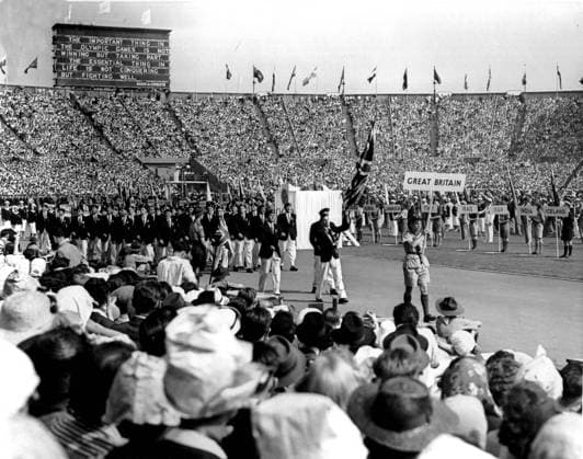 Olympic Games, Olympische Spiele, Olympia, OS Olympic Games 1948 London, England. The british team is paraded at Wembley stadium during the opening ceremony of the 1948 games. 29th July 1948. Great Britain  Copyright: xTopFotox 0063377