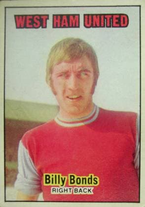 Billy Bonds - West Ham United Billy Bonds - West Ham United Capped by England at Under-23 level, Bonds was signed from Charlton Athletic for £50,000 in May 1967. A good attacking full back who loves to overlap, he has a powerful shot, and on occasions has played on the right wing for West Ham. Great Britain  Copyright: xTopFotox 0111973