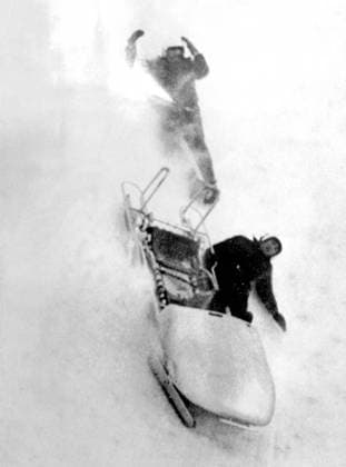 Alfonso de Portago Spanish aristocrats Cabeza de Vaca (left) and Alfonso de Portago take a spill without injury as their two man bob-sleigh goes haywire during training at the Cortina Olympic track in Italy. They were doing there first test run for the coming Winter Olympics. 22nd January 1956. Italy  Copyright: xTopFotox 0153237