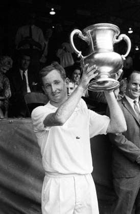 PALUPI Australian Rod Laver holds the trophy high after winning the final of the American Lawn Tennis Championships at Forest Hills , New York , USA on 10 September . He beat fellow countryman Roy Emerson 6-2 6-4 5-7 5-4 . Red haired , 24 year old Laver holds the Australian , French , Wimbledon and US titles . 14 September 1962 United States  Copyright: xTopFotox 1286045