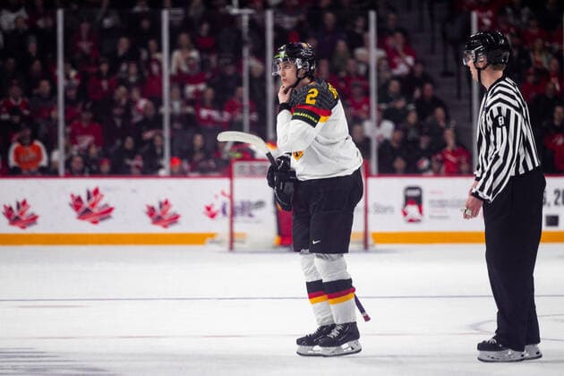 221228 Rayan Bettahar of Germany leaves the ice after a penalty during the 2023 IIHF World Junior Championship game between Canada and Germany on December 28, 2022 in Halifax Photo Simon Hastegard BILDBYRAN kod SH SH0389 ishockey ice hockey jvm junior vm u20 2023 iihf world junior championship world juniors canada kanada tyskland germany bbeng depp,  Copyright: SIMONxHASTEGARD BB221228SH105