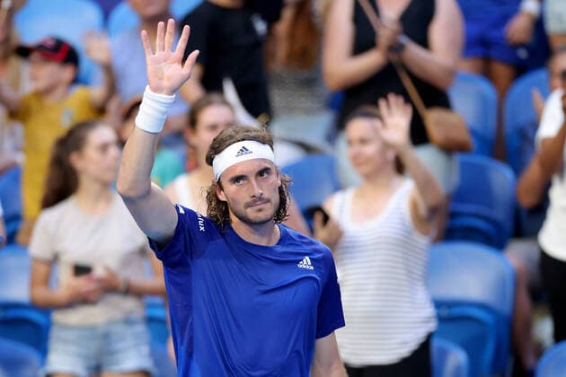 Sport Themen der Woche KW52 Sport Bilder des Tages TENNIS UNITED CUP GREECE BULGARIA, Stefanos Tsitsipas of Greece celebrates after winning the 2023 United Cup tennis match between Greece and Bulgaria at RAC Arena in Perth, Thursday, December 29, 2022. ( NO ARCHIVING, EDITORIAL USE ONLY, NO USE IN BOOKS WITHOUT CONSENT PERTH WESTERN AUSTRALIA AUSTRALIA  Copyright: xRICHARDxWAINWRIGHTx 20221229001746818579