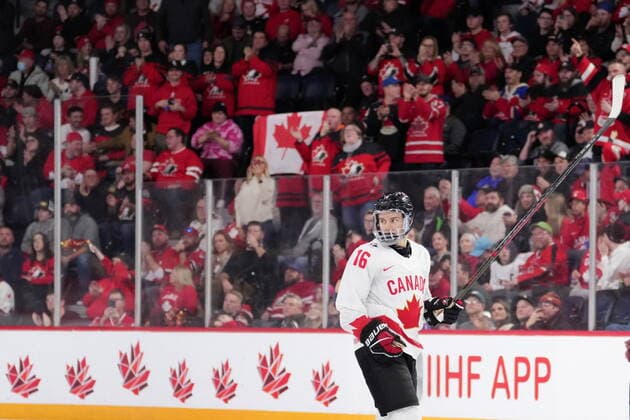 December 29, 2022, Halifax, NS, Canada: CanadaöÄÃ s Connor Bedard celebrates his second goal of the game in the second period of IIHF World Junior Hockey Championship action against Austria in Halifax on Thursday, December 29, 2022. Connor Bedard  - ZUMAc35_ 20221229_zaf_c35_085 Copyright: xDarrenxCalabresex
