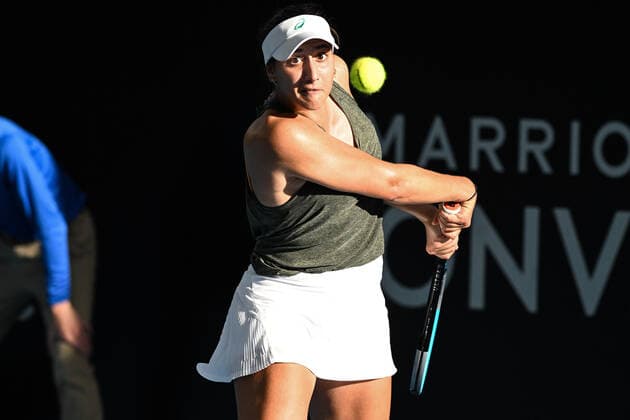 TENNIS ADELAIDE INTERNATIONAL, Jamie Fourlis of Australia hits a backhand in her match against Marta Kostyuk of Ukraine during the 2023 Adelaide International Tennis Tournament at the Memorial Drive Tennis Centre in Adelaide, Monday, January 02, 2023. ( NO ARCHIVING, EDITORIAL USE ONLY, NO USE IN BOOKS WITHOUT CONSENT ADELAIDE SOUTH AUSTRALIA AUSTRALIA  Copyright: xMICHAELxERREYx 20230102001748119666