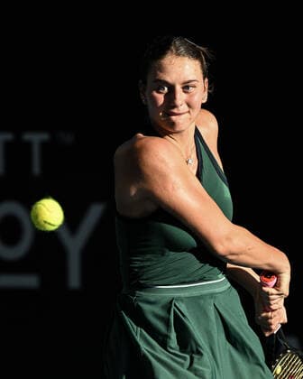 TENNIS ADELAIDE INTERNATIONAL, Marta Kostyuk of Ukraine hits a backhand in her match against Jamie Fourlis of Australia during the 2023 Adelaide International Tennis Tournament at the Memorial Drive Tennis Centre in Adelaide, Monday, January 02, 2023. ( NO ARCHIVING, EDITORIAL USE ONLY, NO USE IN BOOKS WITHOUT CONSENT ADELAIDE SOUTH AUSTRALIA AUSTRALIA  Copyright: xMICHAELxERREYx 20230102001748122778