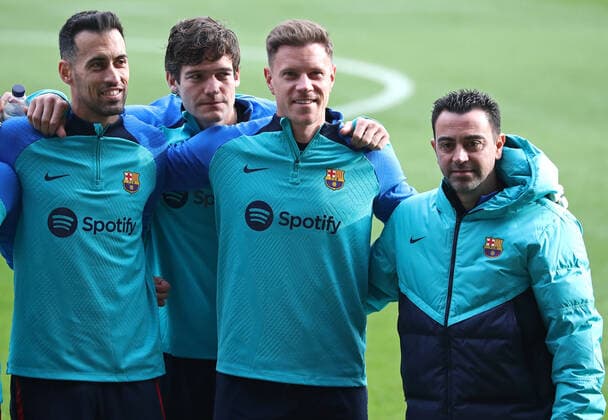 FC Barcelona, Barca Open Doors Training Session Sergio Busquets, Marcos Alonso, Marc Andre ter Stegen and Xavi Hernandez during the FC Barcelona training open doors for the fans at the Spotify Camp Nou stadium, in Barcelona, on 02th January 2023. Barcelona Barcelona Spain  Copyright: xUrbanandsportx originalFilename:urbanandsport-opendoor230102_npYNL.jpg