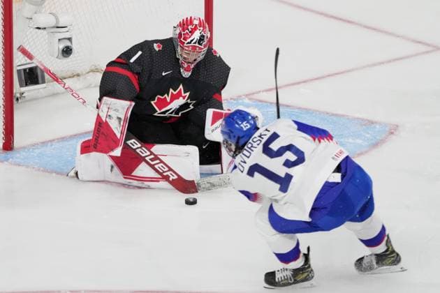 January 2, 2023, Halifax, NS, Canada: Canada s goaltender Thomas Milic, left, makes a save on Slovakia s Dalibor Dvorsky during first period IIHF World Junior Hockey Championship quarterfinal action in Halifax, Monday, Jan. 2, 2023. Thomas Milic, Dalibor Dvorsky  - ZUMAc35_ 20230102_zaf_c35_103 Copyright: xDarrenxCalabresex