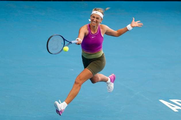 TENNIS ADELAIDE INTERNATIONAL, Victoria Azarenka in her match against Anhelina Kalinina of Ukraine during the 2023 Adelaide International Tennis Tournament at the Memorial Drive Tennis Centre in Adelaide, Tuesday, January 3, 2023. ( NO ARCHIVING, EDITORIAL USE ONLY, NO USE IN BOOKS WITHOUT CONSENT ADELAIDE SOUTH AUSTRALIA AUSTRALIA  Copyright: xMATTxTURNERx 20230103001748380234
