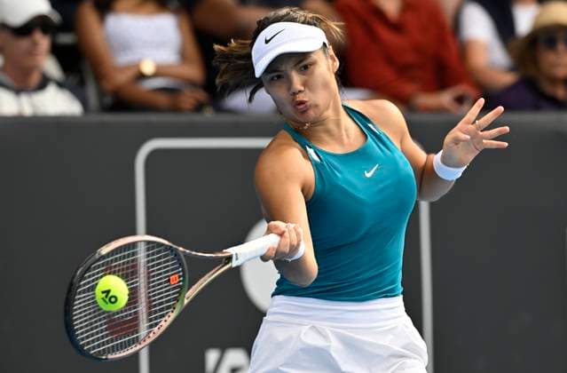 3rd January 2022: Auckland, New Zealand: Great Britain s Emma Raducanu during play on Day 2 of the women s ASB Classic at the ASB Tennis Arena,  ActionPlus12464283 AndrewxCornaga