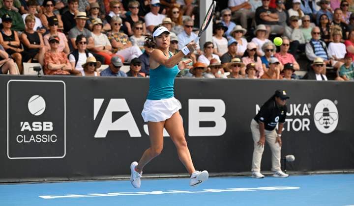 3rd January 2022: Auckland, New Zealand: Great Britain s Emma Raducanu during play on Day 2 of the women s ASB Classic at the ASB Tennis Arena,  ActionPlus12464291 AndrewxCornaga