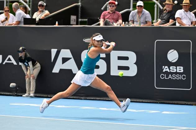 3rd January 2022: Auckland, New Zealand: Great Britain s Emma Raducanu during play on Day 2 of the women s ASB Classic at the ASB Tennis Arena,  ActionPlus12464267 AndrewxCornaga