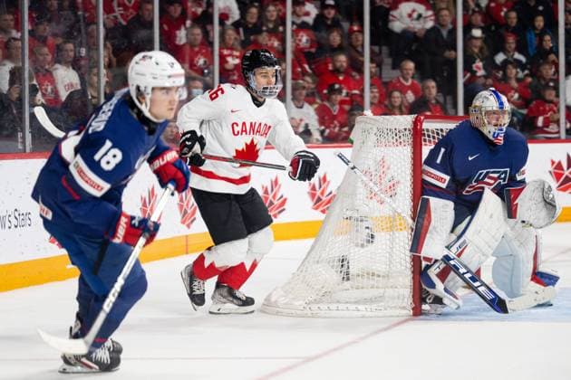 230105 Connor Bedard of Canada during the 2023 IIHF World Junior Championship semifinal between USA and Canada on January 5, 2023 in Halifax Photo Simon Hastegard BILDBYRAN kod SH SH0402 ishockey ice hockey jvm junior vm u20 2023 iihf world junior championship world juniors semifinal semifinals usa canada kanada bbeng,  Copyright: SIMONxHASTEGARD BB230105SH014