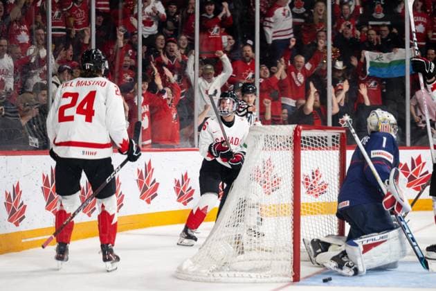 230105 Connor Bedard of Canada celebrates the 2 1 goal during the 2023 IIHF World Junior Championship semifinal between USA and Canada on January 5, 2023 in Halifax Photo Simon Hastegard BILDBYRAN kod SH SH0402 ishockey ice hockey jvm junior vm u20 2023 iihf world junior championship world juniors semifinal semifinals usa canada kanada bbeng jubel,  Copyright: SIMONxHASTEGARD BB230105SH023