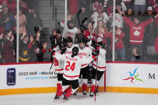 January 4, 2023, Halifax, NS, Canada: Canada celebrate a goal by Joshua Roy during second period IIHF World Junior Hockey Championship semifinal action against USA in Halifax on Wednesday, January 4, 2023. Joshua Roy  - ZUMAc35_ 20230104_zaf_c35_098 Copyright: xDarrenxCalabresex