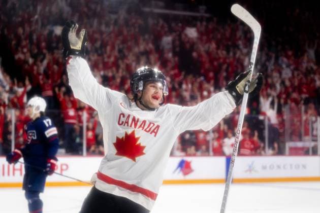 230105 Joshua Roy of Canada celebrates the 2 6 goal during the 2023 IIHF World Junior Championship semifinal between USA and Canada on January 5, 2023 in Halifax Photo Simon Hastegard BILDBYRAN kod SH SH0402 ishockey ice hockey jvm junior vm u20 2023 iihf world junior championship world juniors semifinal semifinals usa canada kanada bbeng jubel,  Copyright: SIMONxHASTEGARD BB230105SH045