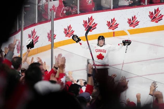 January 4, 2023, Halifax, NS, Canada: Canada s Joshua Roy celebrates a goal during second period IIHF World Junior Hockey Championship semifinal action against USA in Halifax on Wednesday, January 4, 2023. Joshua Roy  - ZUMAc35_ 20230104_zaf_c35_115 Copyright: xDarrenxCalabresex
